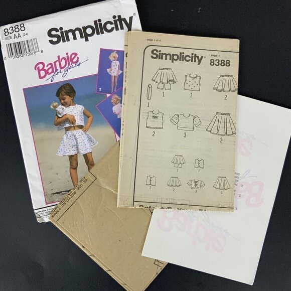 Simplicity 8388 Barbie Girls & Doll Matching Outfits Sz 2-4 Sewing Pattern UNCUT - Picture 3 of 3
